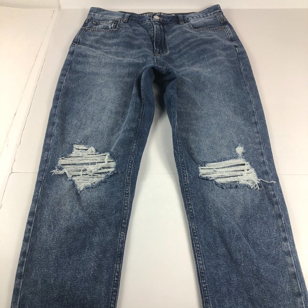 American Eagle Jeans Women's 10 Regular Mom Jean Blue High Rise Distressed Crop